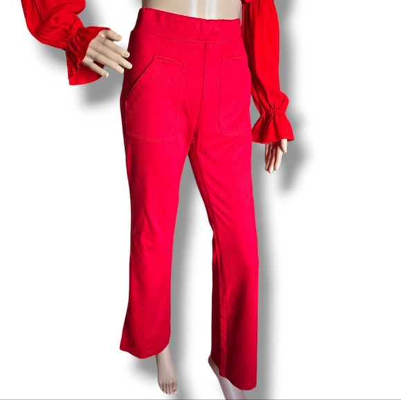 Like New ❤️ Maeve by Anthropologie Red Knit Flared Leg High Waist Pants - Picture 4 of 16
